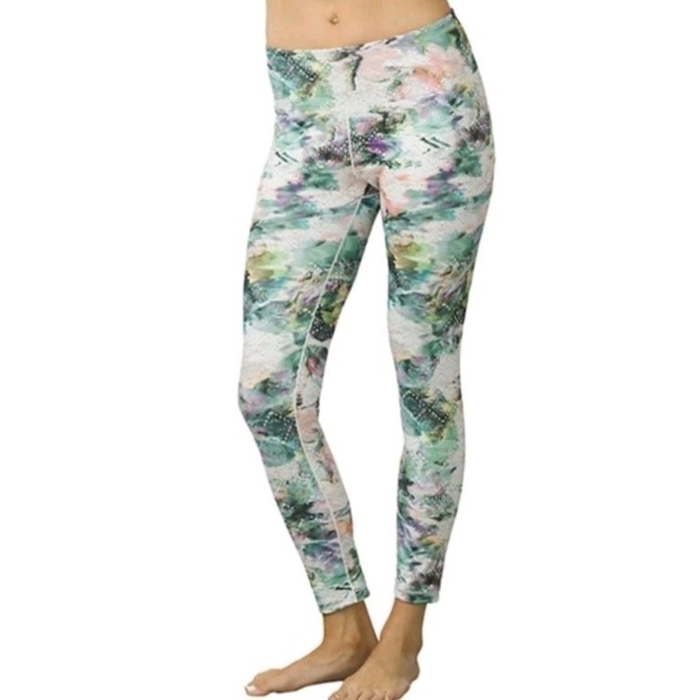 Prana Pillar Leggings Women Sz XS Multicolor Floral Cropped Yoga Running Gym